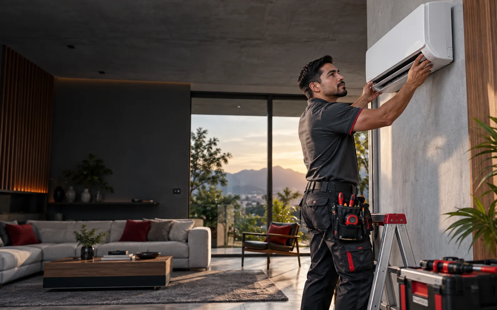 Técnico instalando un minisplit en una residencia
